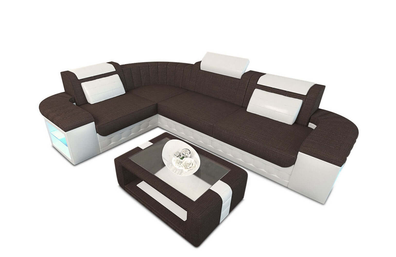 Stoff Ecksofa Bergamo L-Form Braun-Weiß