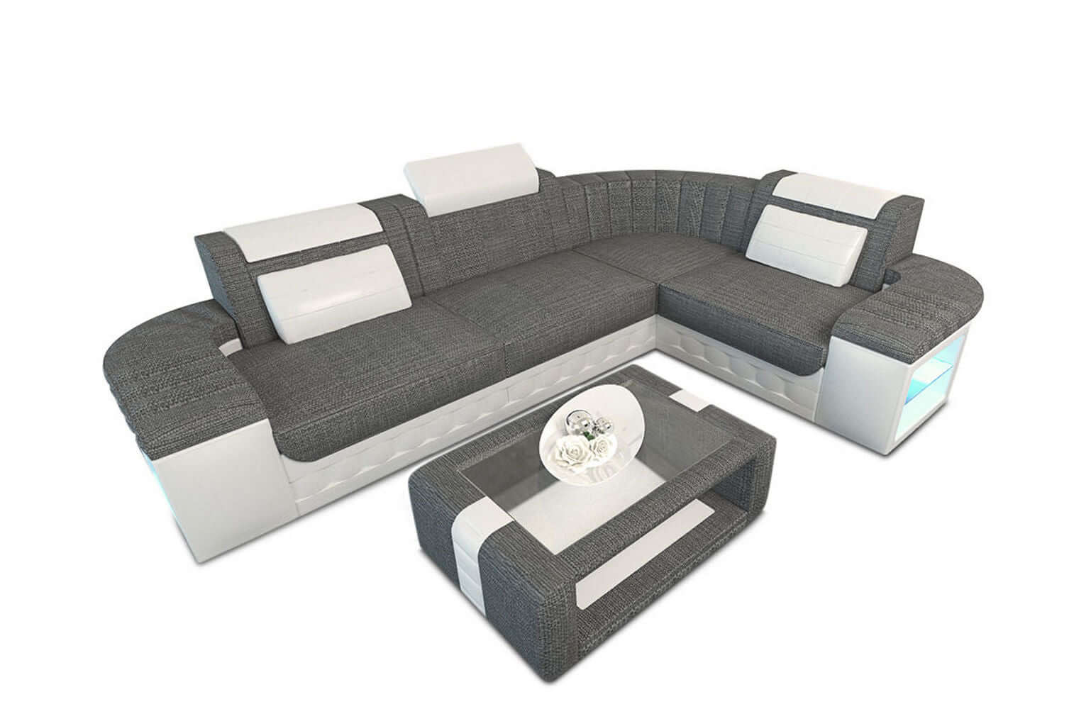 Stoff Ecksofa Bergamo L-Form Grau-Weiß