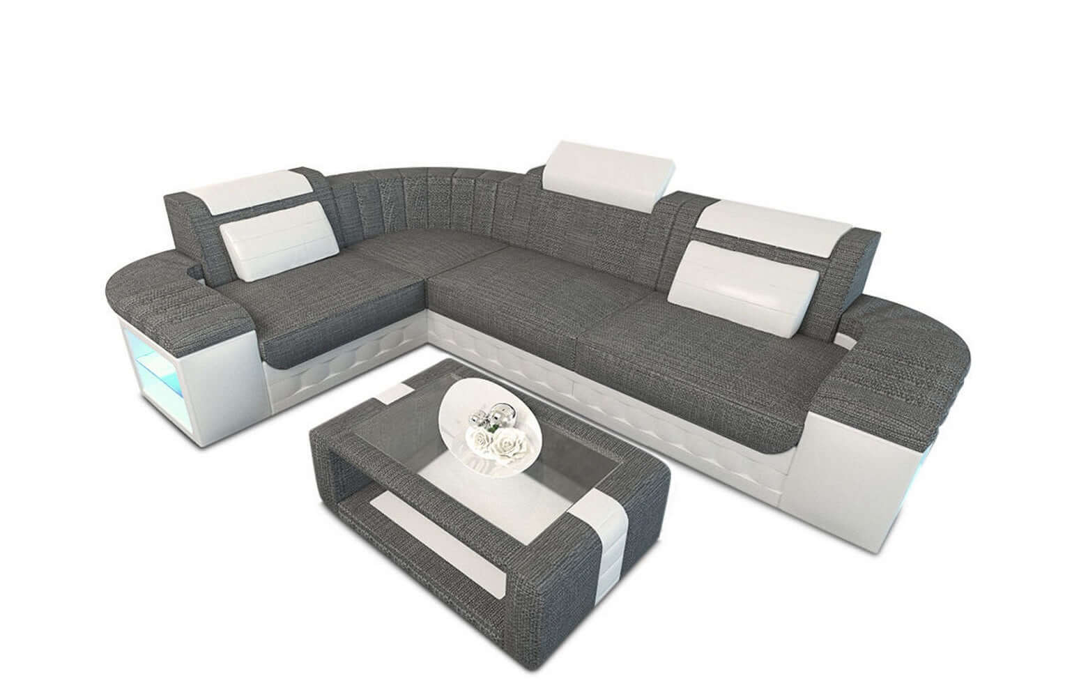 Stoff Ecksofa Bergamo L-Form grau-weiß
