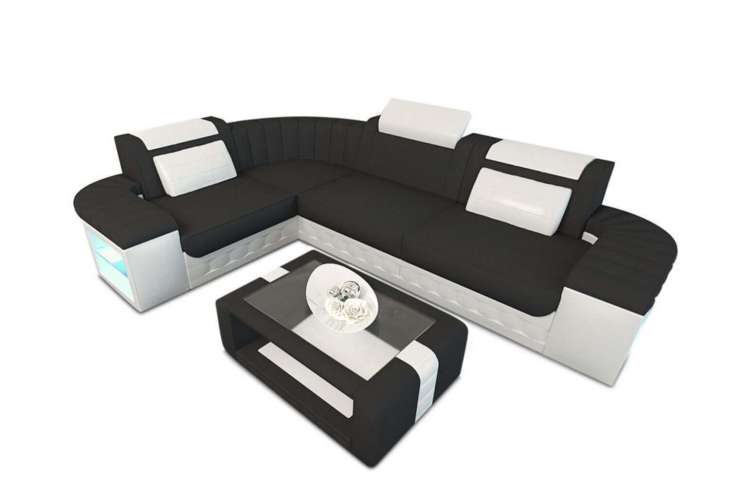 Stoff Ecksofa Bergamo L-Form Schwarz-Weiß