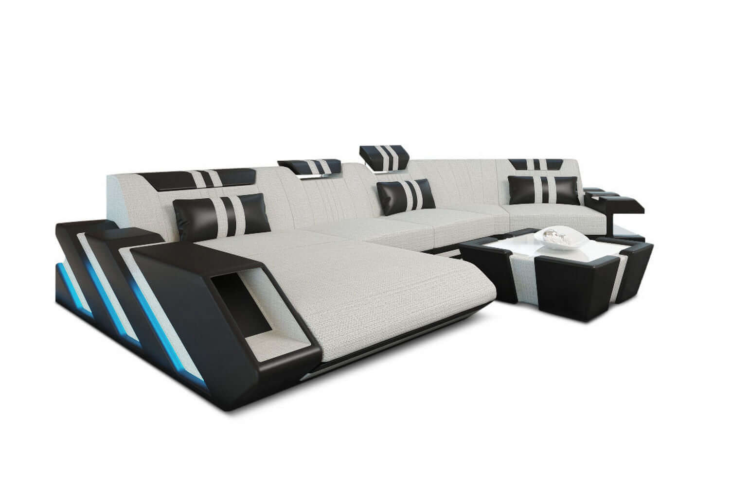 Stoff Wohnlandschaft Apollonia C-Form Elfenbein-Schwarz