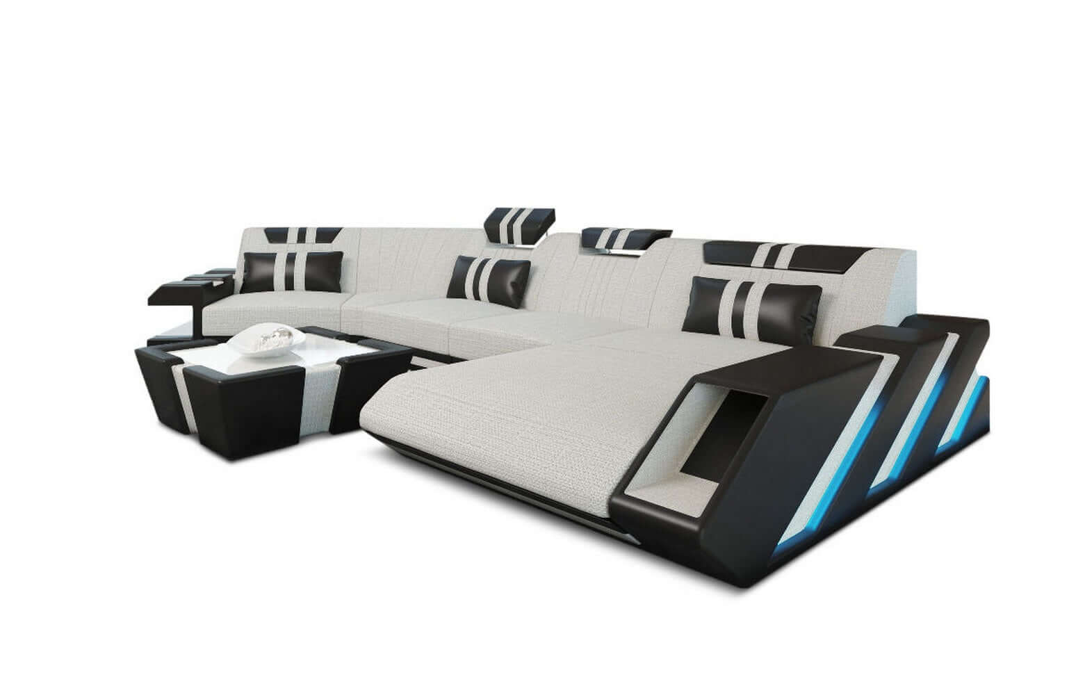 Sofa Apollonia C-Form in Stoff elfenbein-schwarz