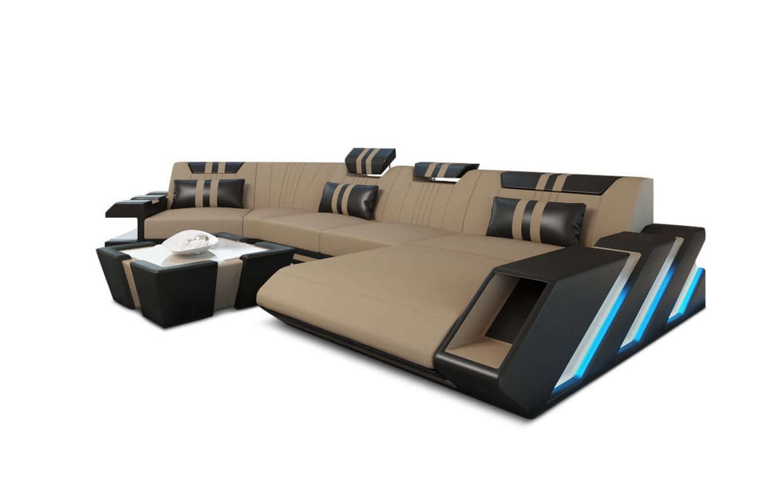 Stoff Wohnlandschaft Apollonia C-Form Cappuccino-Schwarz