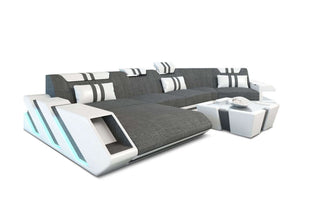 Stoff Wohnlandschaft Apollonia C-Form in Strukturstoff und der Farbe Grau und Weiß - Ausrichtung links