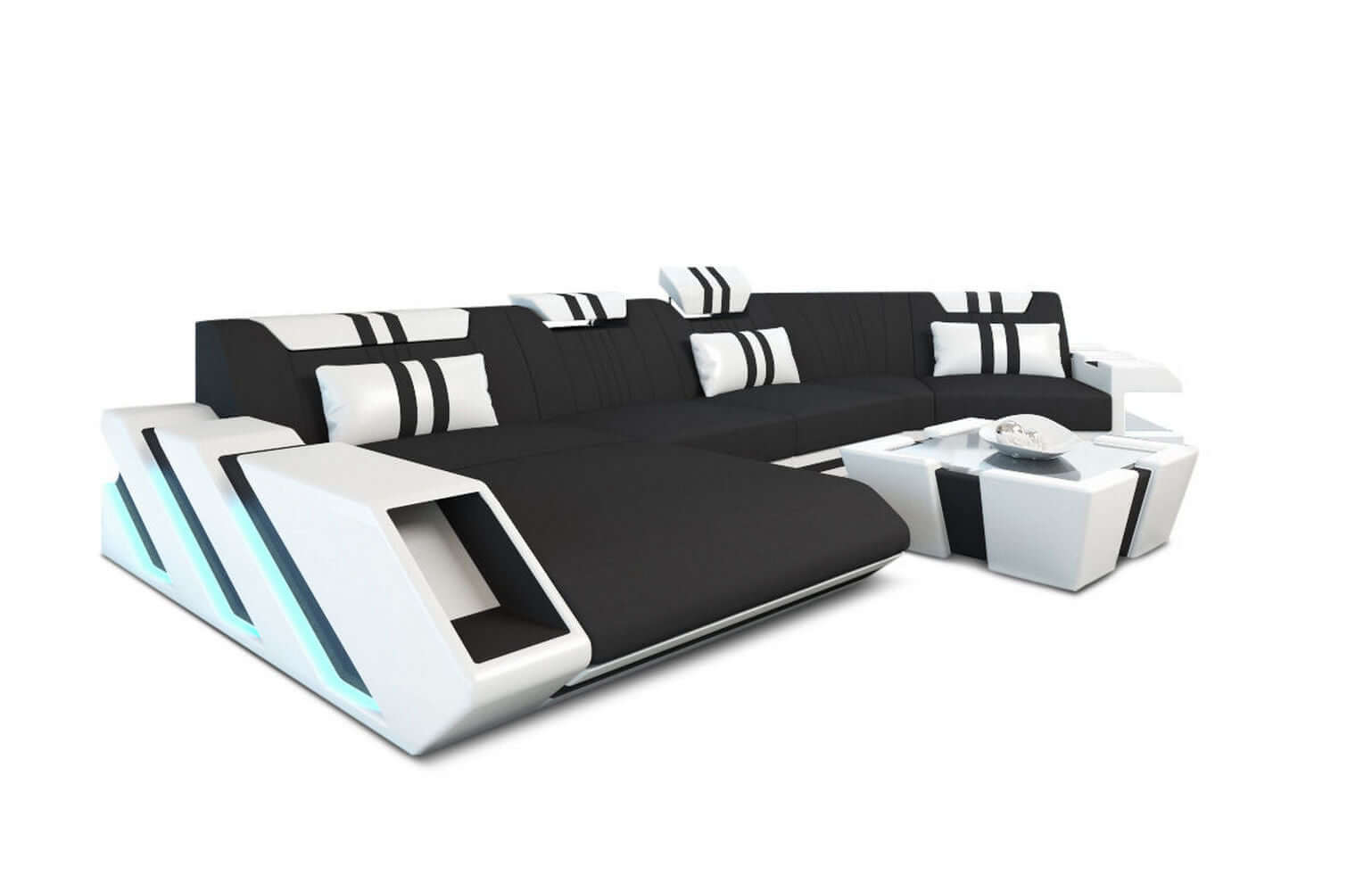 Stoff Wohnlandschaft Apollonia C-Form Schwarz-Weiß