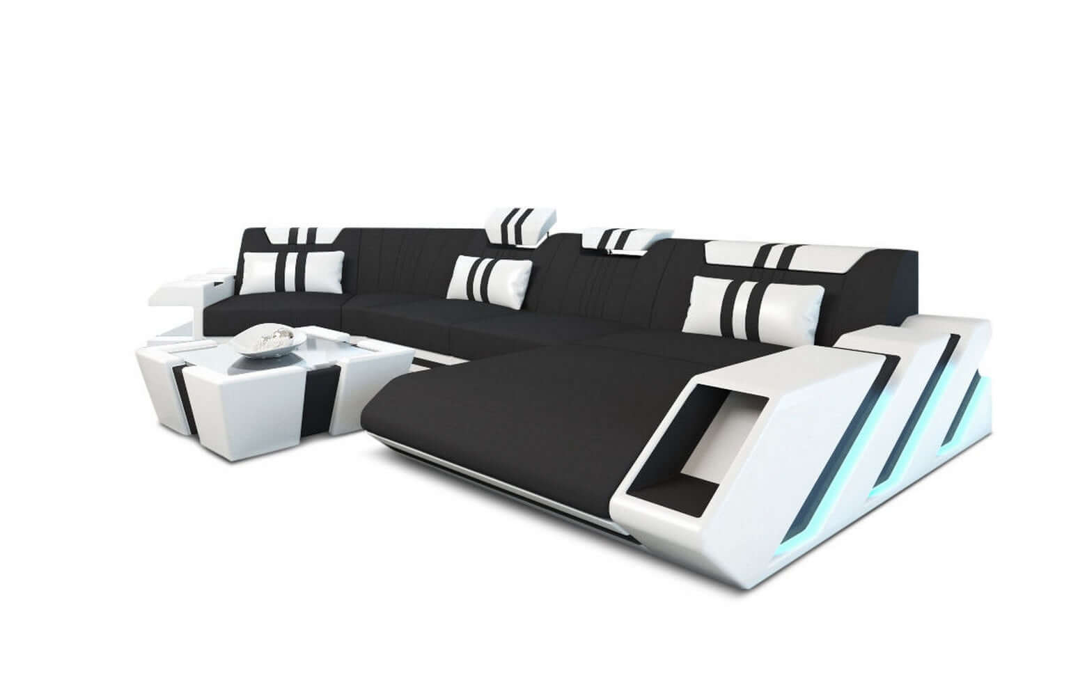 Stoff Wohnlandschaft Apollonia C-Form Schwarz-Weiß