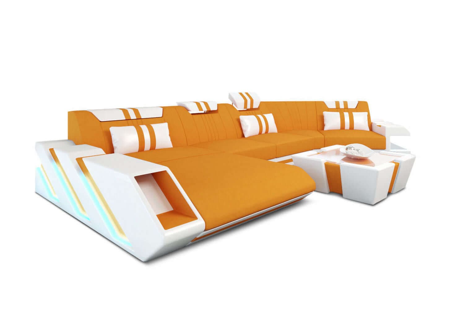 Stoff Wohnlandschaft Apollonia C-Form Apricot-Weiß