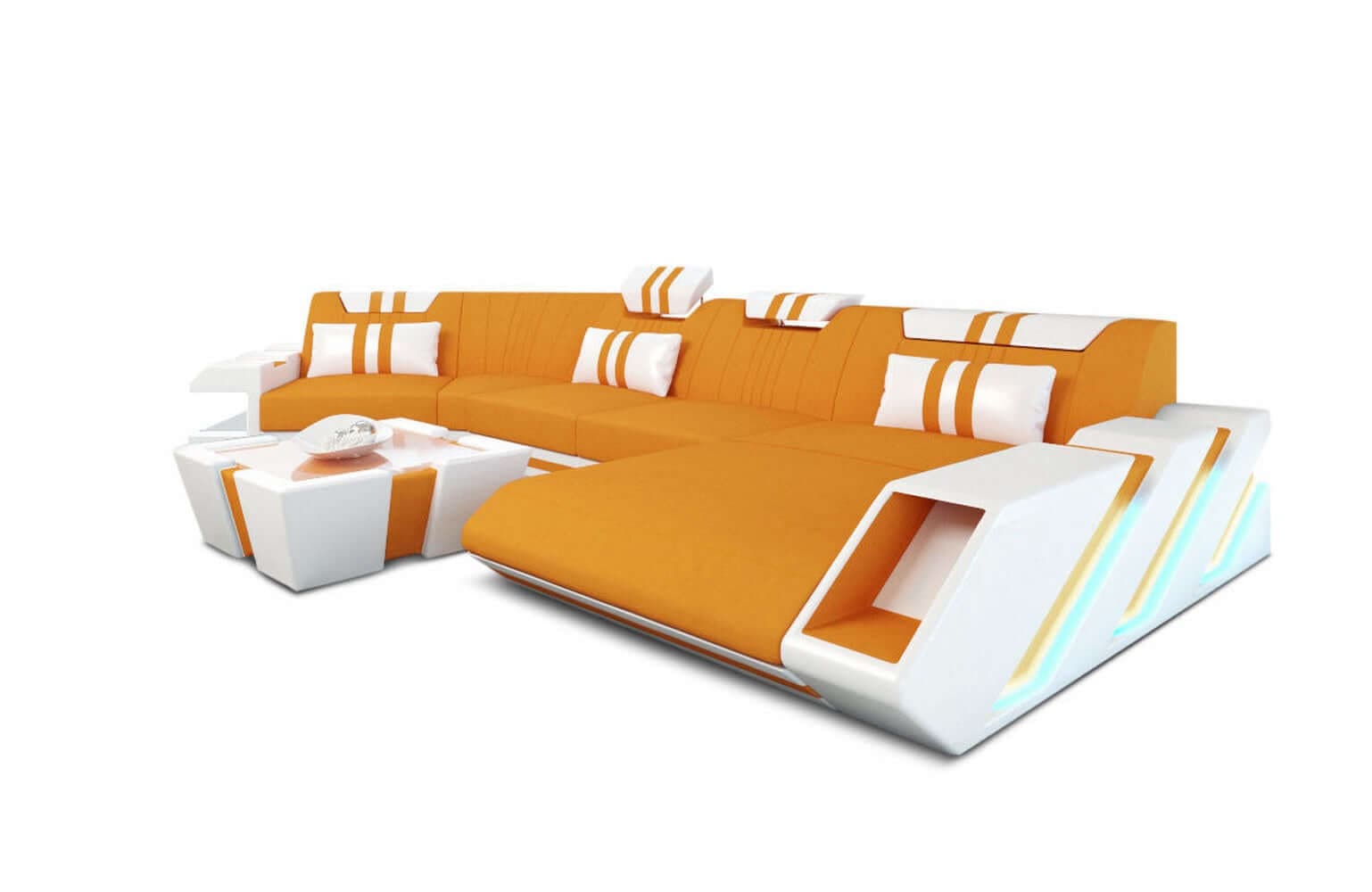 Stoff Wohnlandschaft Apollonia C-Form Apricot-Weiß