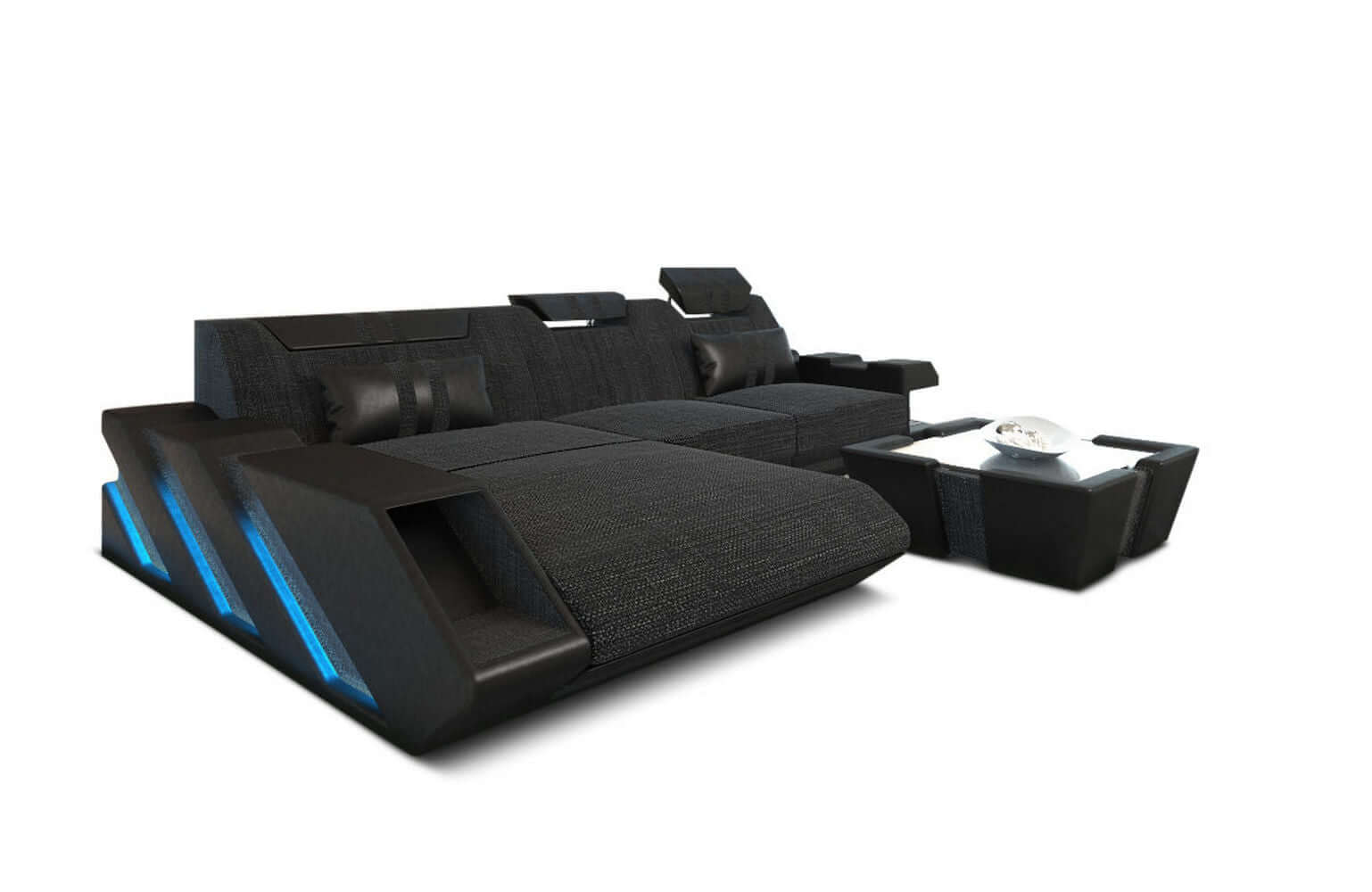 Stoff Ecksofa Apollonia L-Form Schwarzgrau-Schwarz
