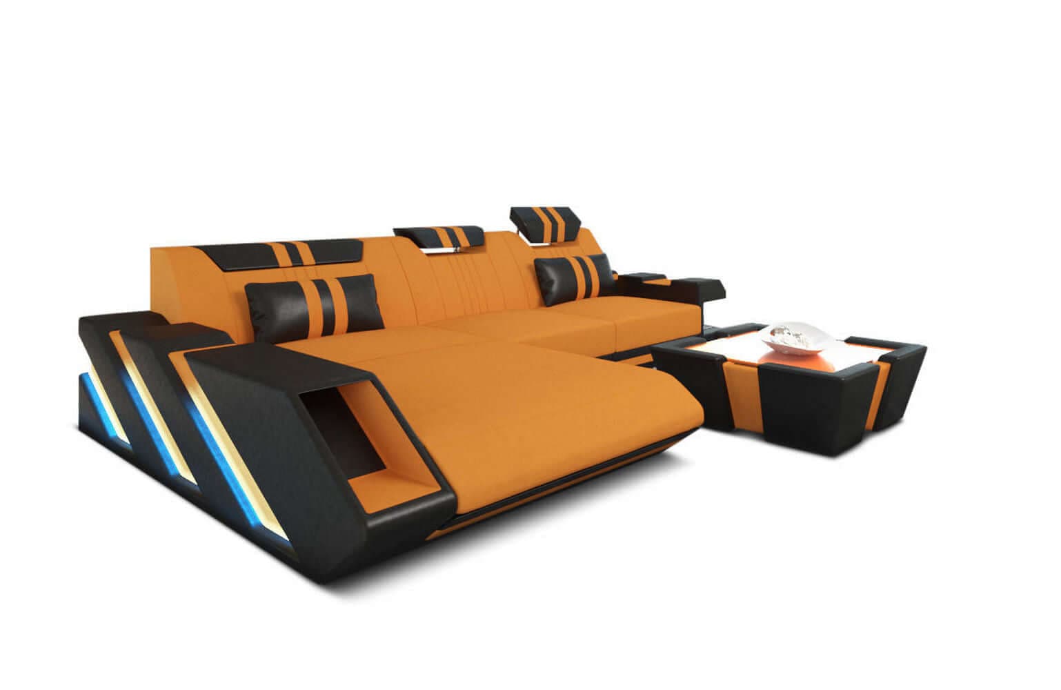 Stoff Ecksofa Apollonia L-Form Apricot-Schwarz