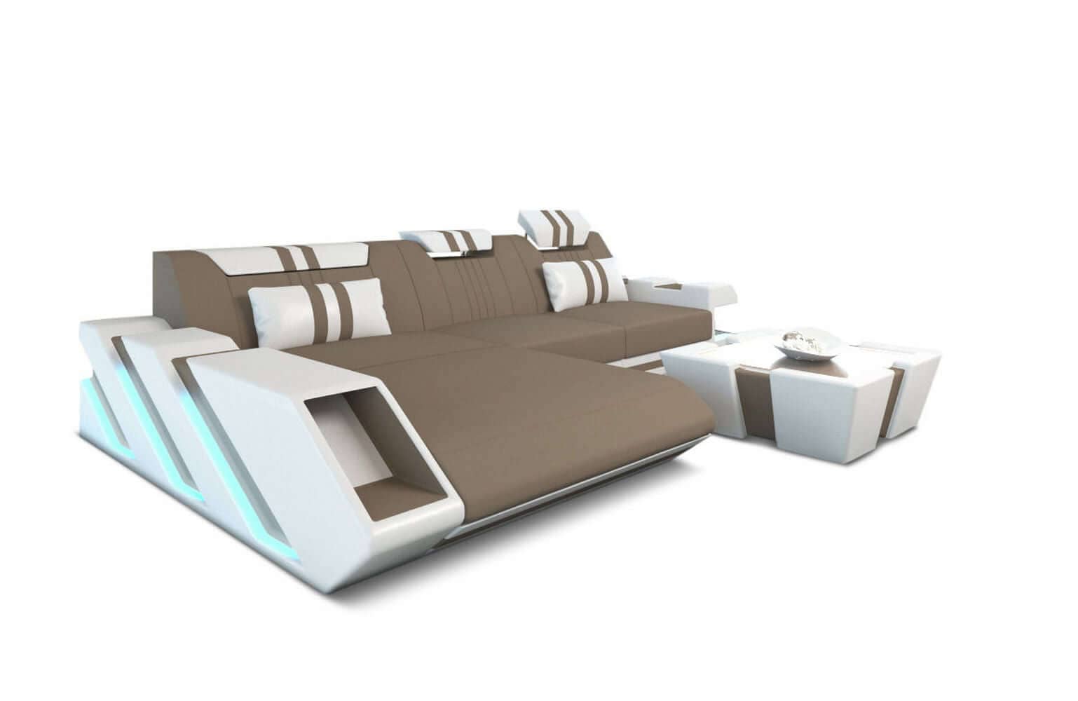 Stoff Ecksofa Apollonia L Form taupe-weiß