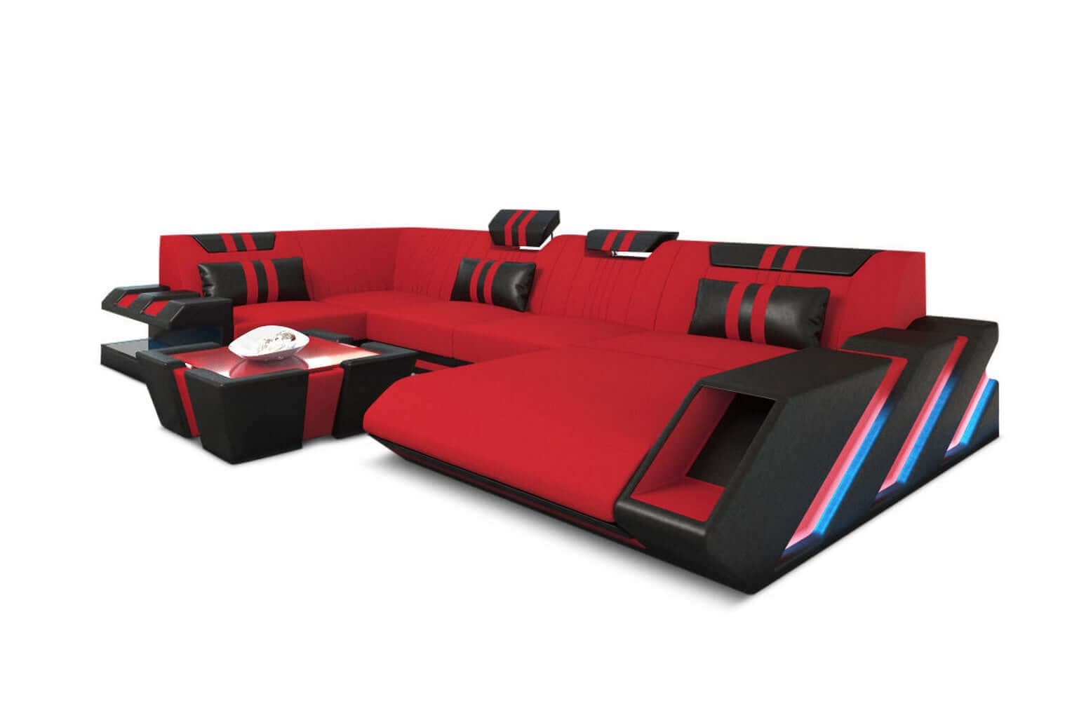 Couchlandschaft Apollonia U Form in Stoff rot-schwarz