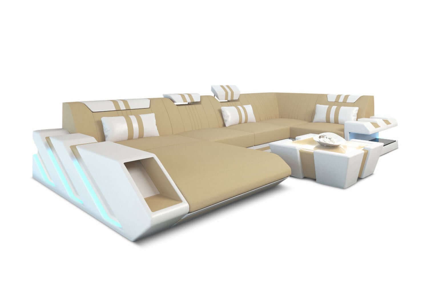 Couchlandschaft Apollonia U-Form in Stoff Beige-Weiß