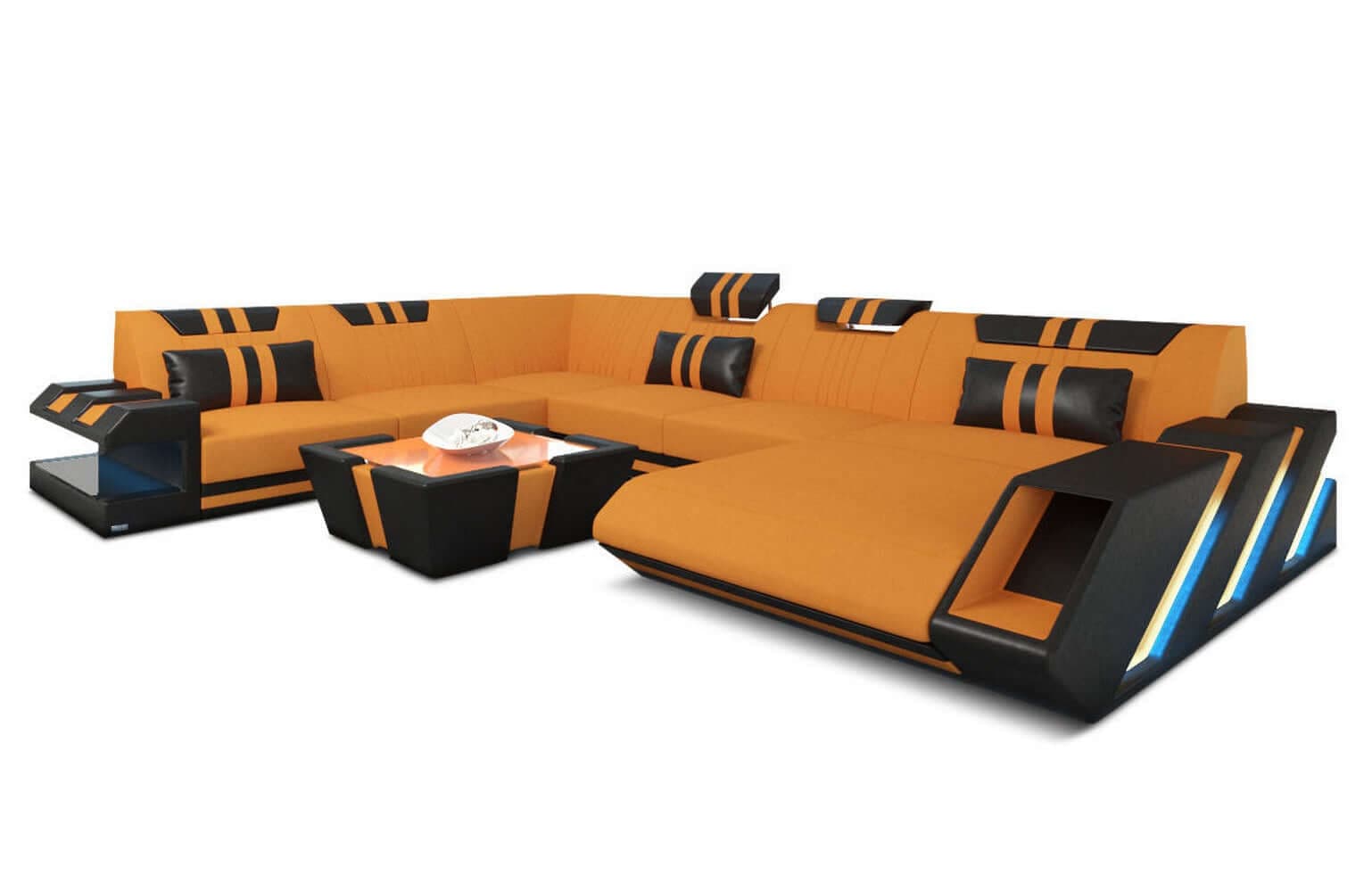 XXL Stoff Wohnlandschaft Apollonia U-Form Apricot-Schwarz
