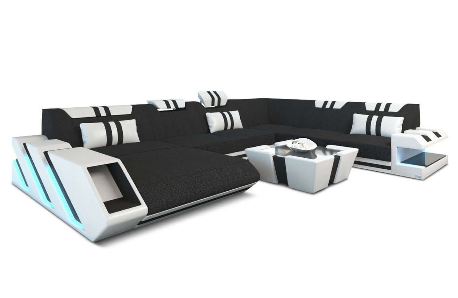 XXL Stoff Wohnlandschaft Apollonia U-Form Schwarz-Weiß