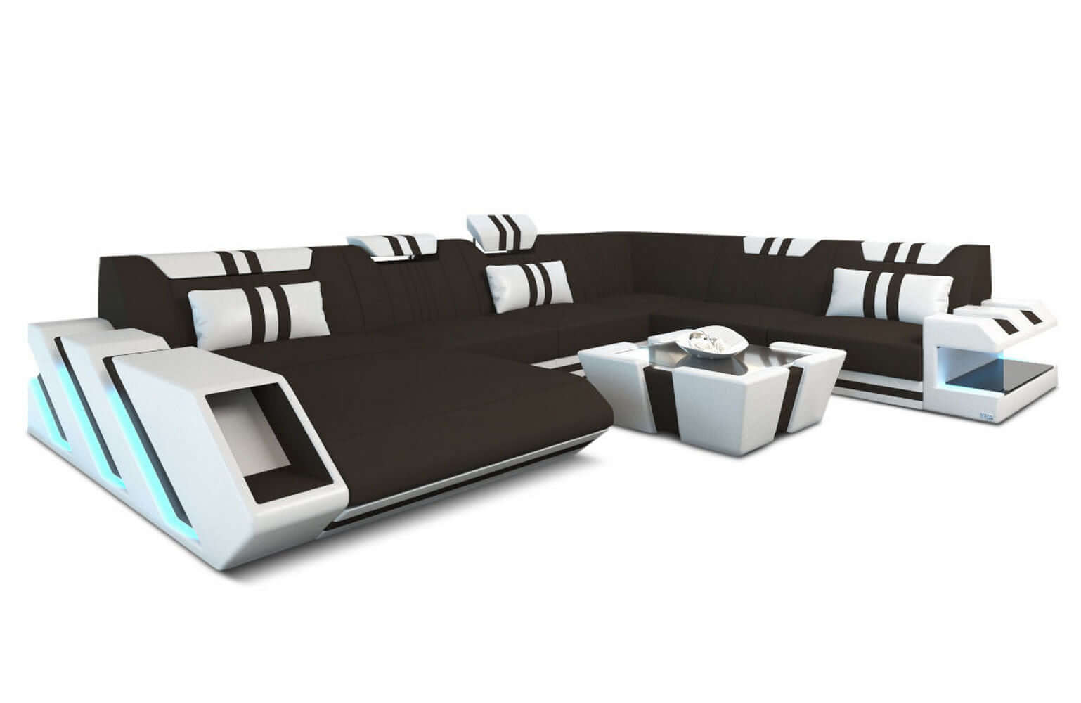 XXL Stoff Wohnlandschaft Apollonia U-Form mokka-weiß