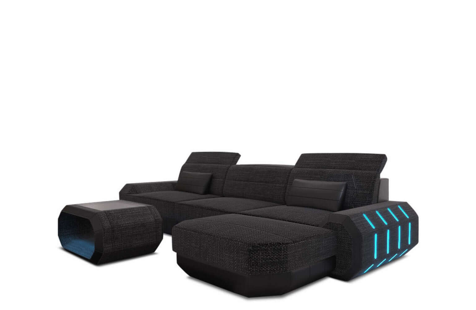 Couch Roma L Form in Stoff schwarzgrau-schwarz
