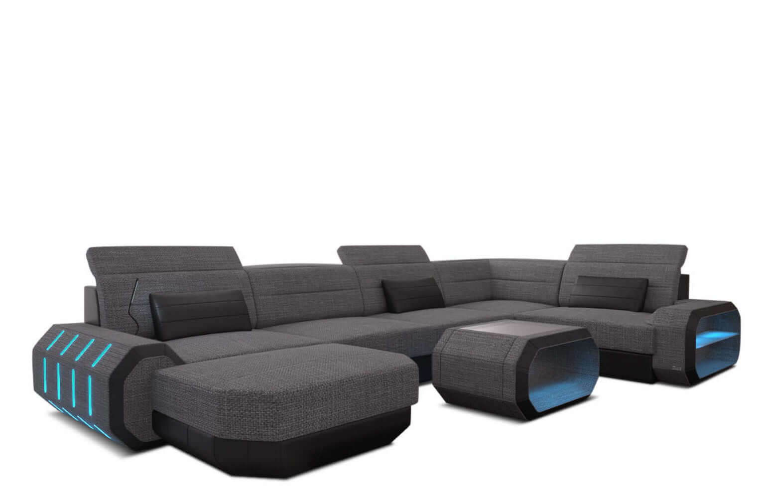 Wohnlandschaft Roma U-Form aus Stoff grau-schwarz