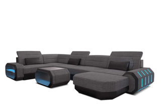 Stoff Wohnlandschaft Roma U-Form mit LED in Strukturstoff und der Farbe Grau und Schwarz - Ausrichtung rechts
