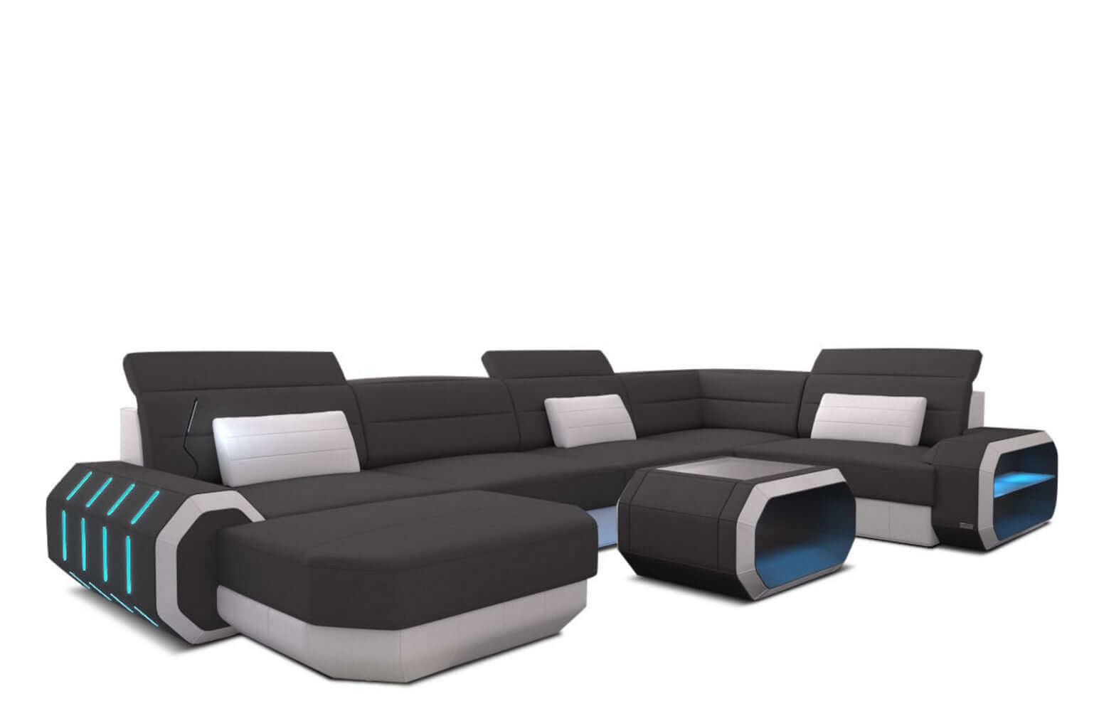 Stoff Wohnlandschaft Roma U-Form mit LED