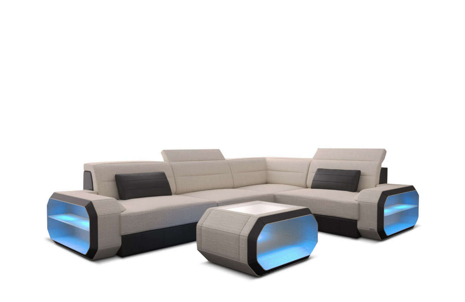 Ecksofa Verona L-Form aus Stoff Elfenbein-Schwarz
