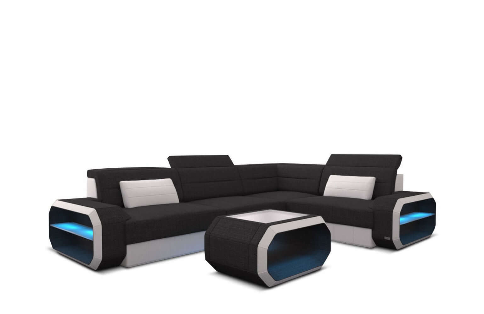 Ecksofa Verona L Form aus Stoff schwarz-weiß