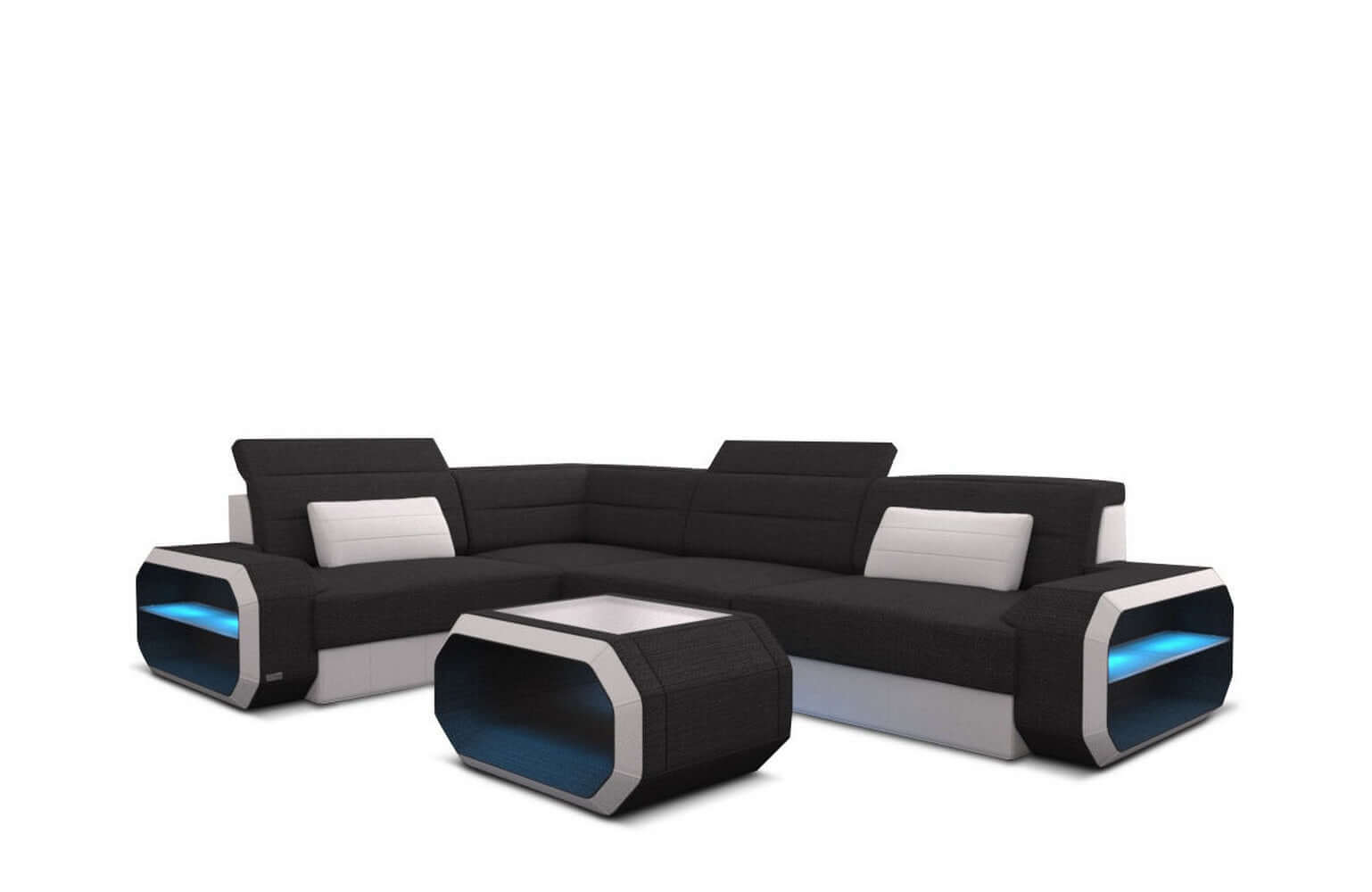 Ecksofa Verona L-Form aus Stoff Schwarz-Weiß