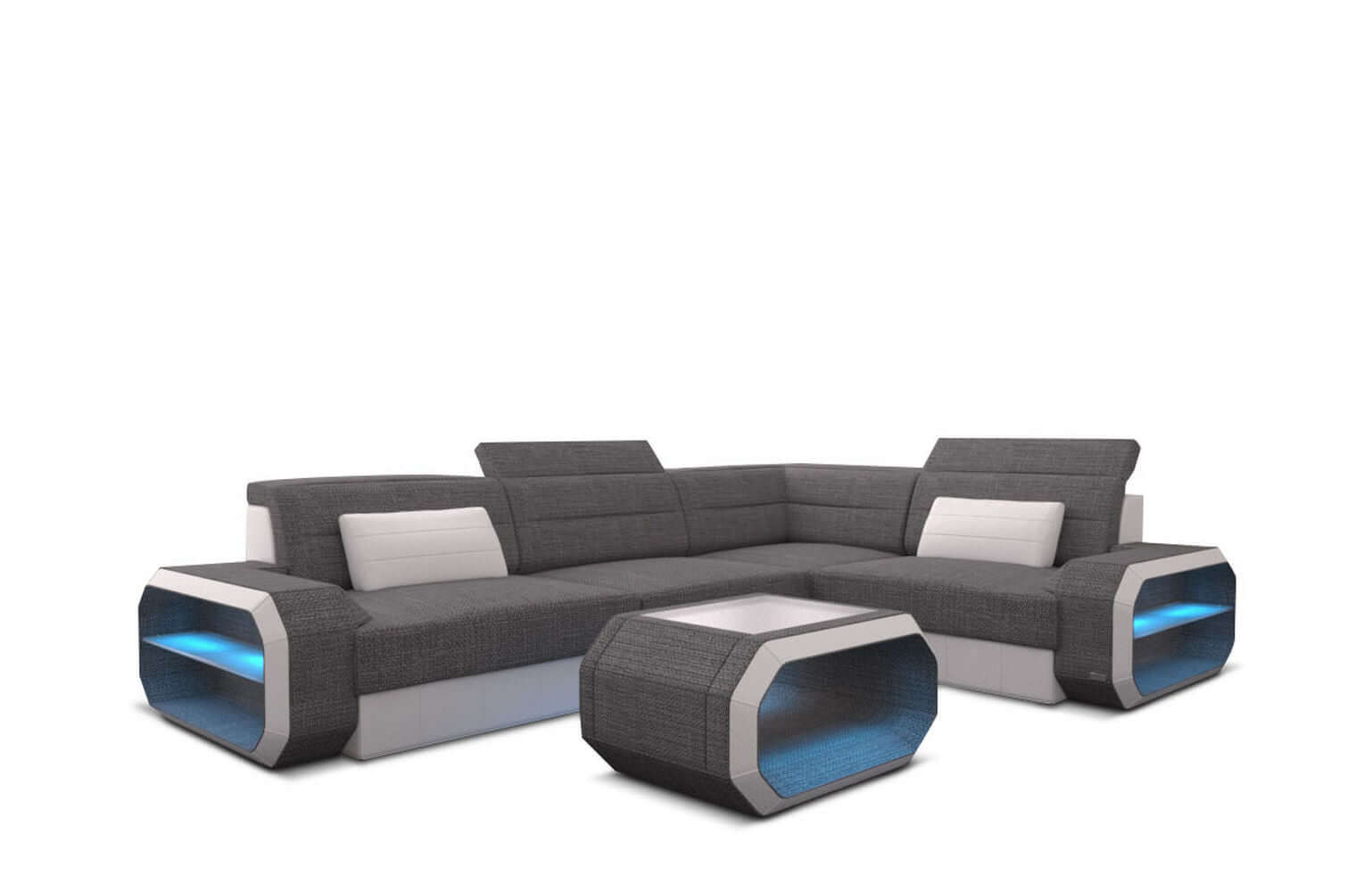 Ecksofa Verona L-Form aus Stoff Grau-Weiß