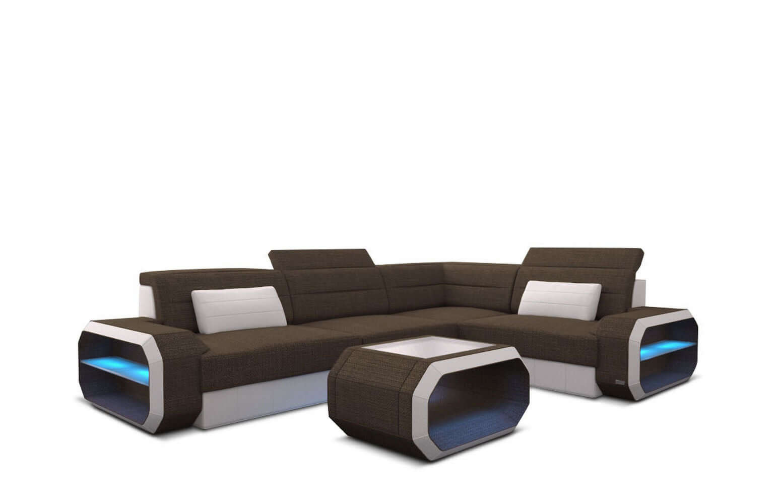 Ecksofa Verona L-Form aus Stoff braun-weiß