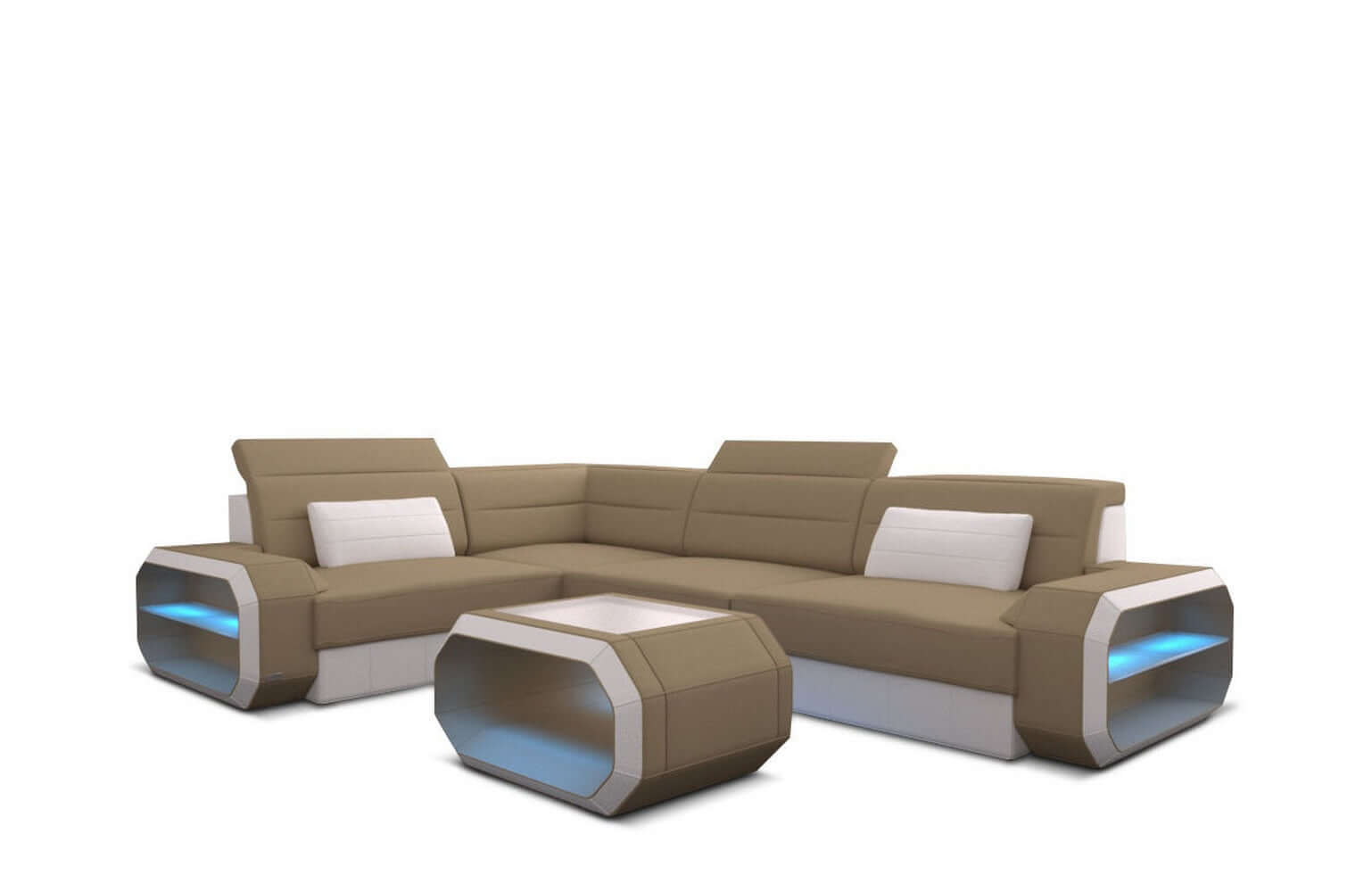 Ecksofa Verona L-Form aus Stoff Cappuccino-Weiß
