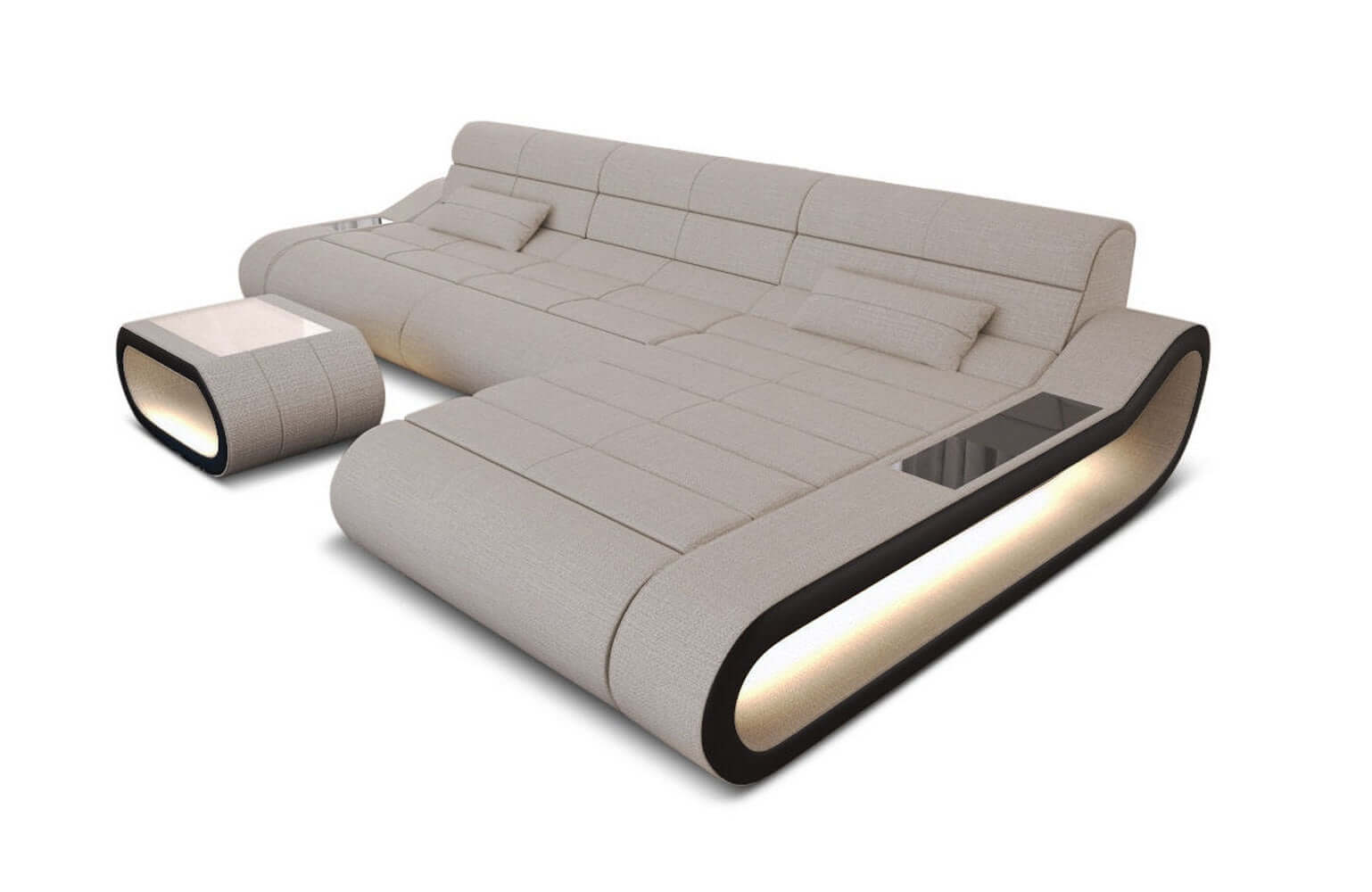 Stoffsofa Concept L-Form Lang Elfenbein-Schwarz