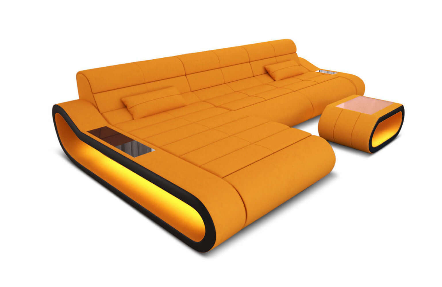 Stoffsofa Concept L-Form Lang Apricot-Schwarz