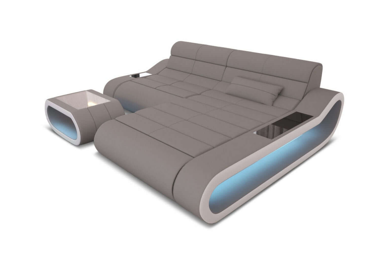 Stoff Ecksofa Concept L-Form Hellgrau-Weiß