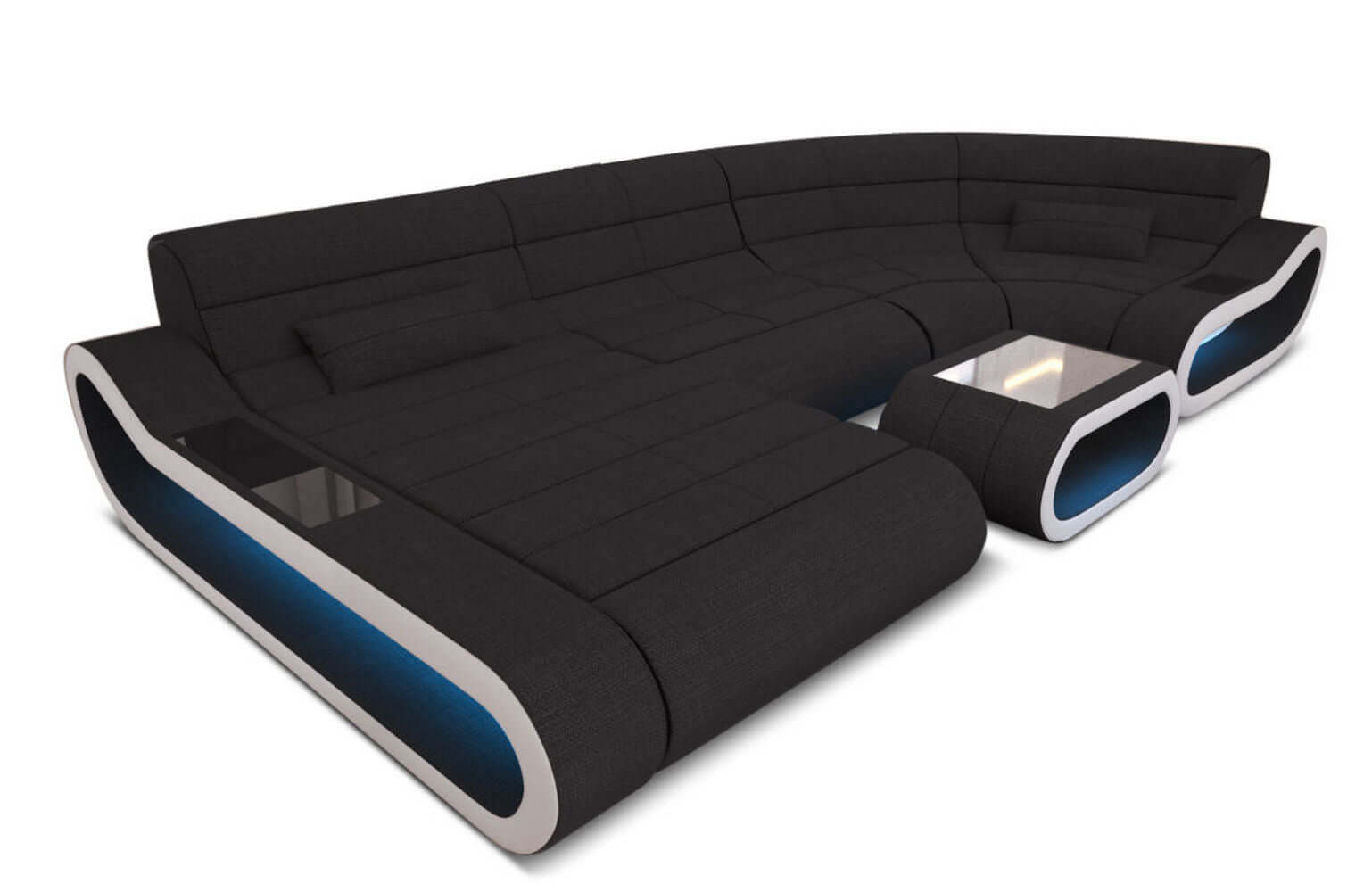 Wohnlandschaft Stoff Concept mit LED Schwarz-Weiß
