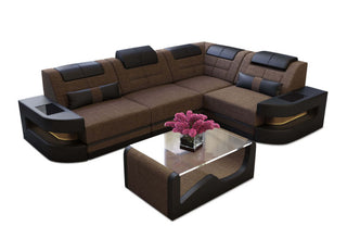 Polster Ecksofa Como L-Form - Modern & Bequem in Strukturstoff und der Farbe Braun und Schwarz - Ausrichtung rechts