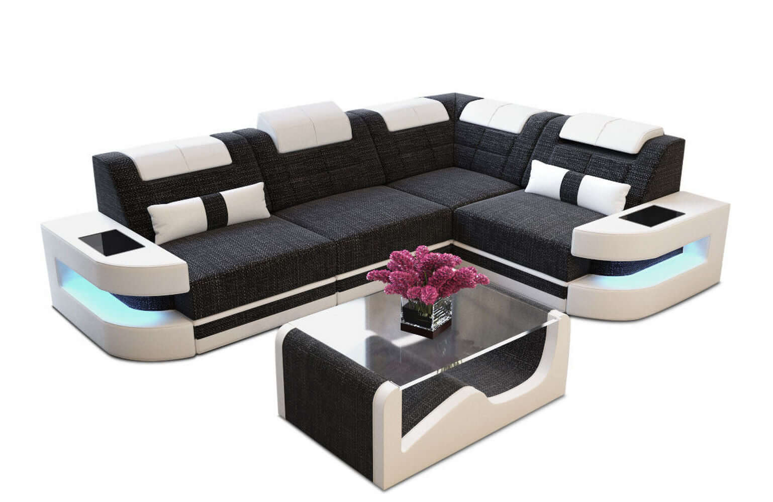 Polster Ecksofa Como L-Form - Modern & Bequem Schwarzgrau-Weiß