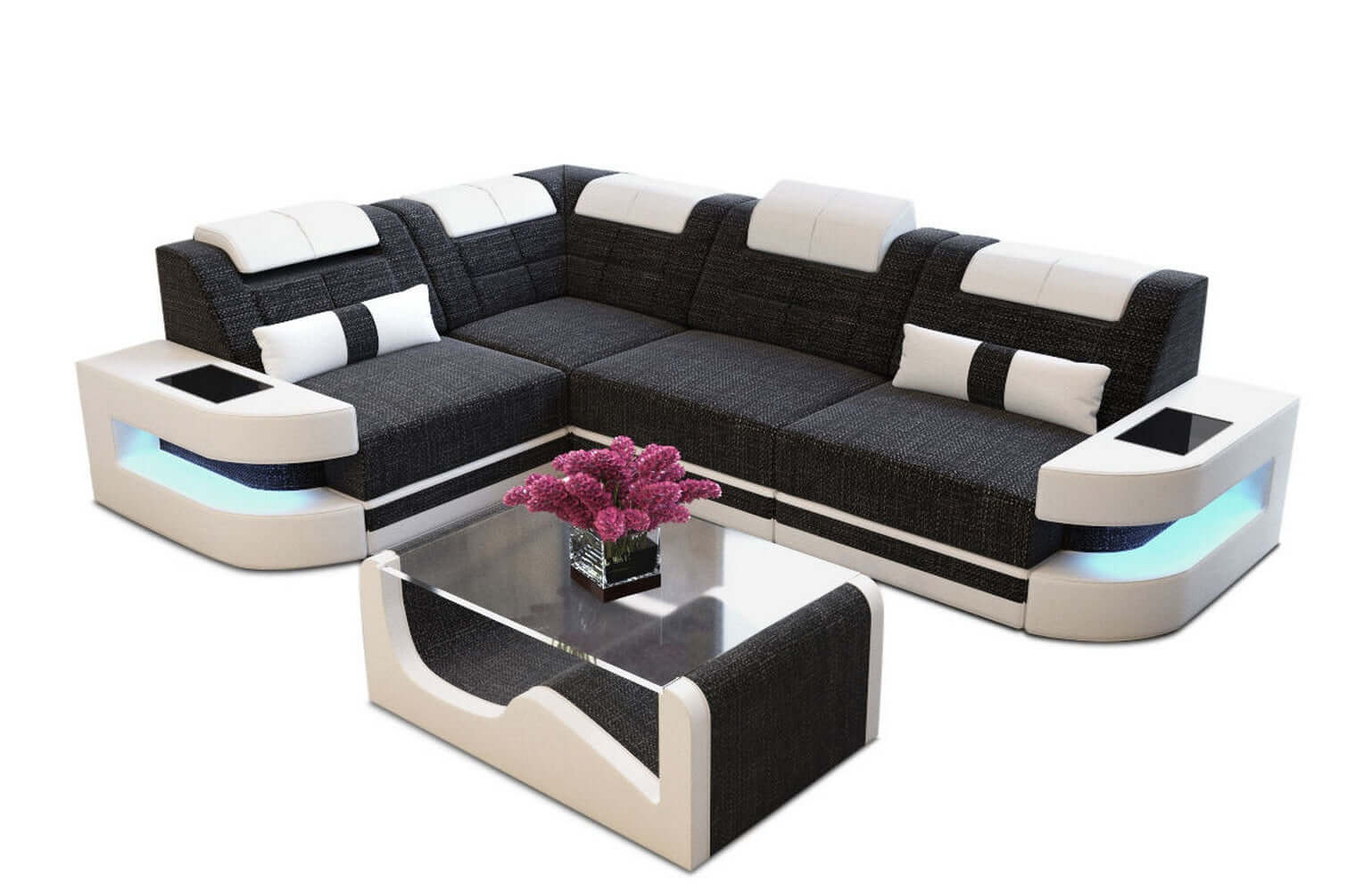 Polster Ecksofa Como L-Form - Modern & Bequem Schwarzgrau-Weiß