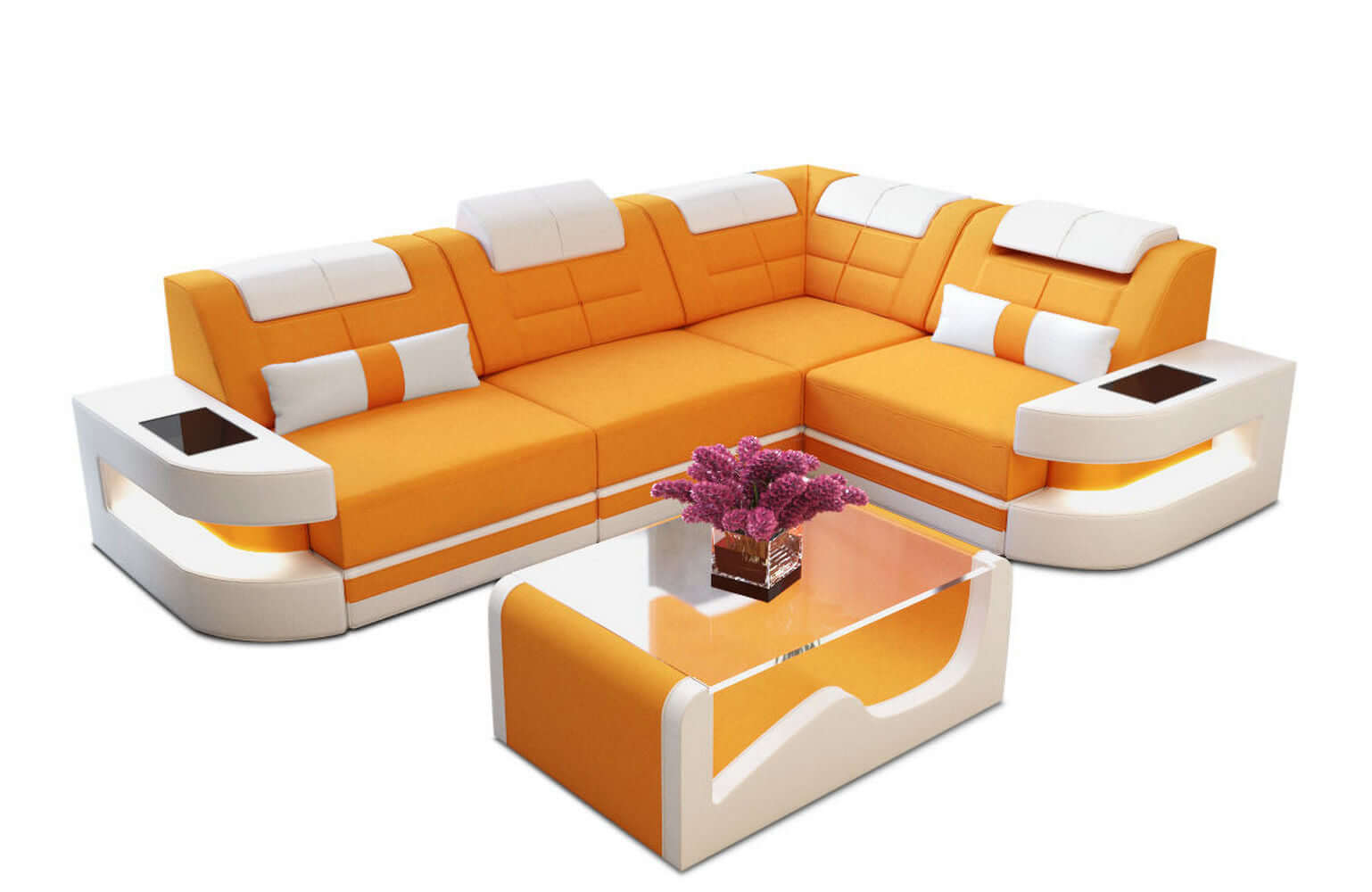 Polster Ecksofa Como L-Form - Modern & Bequem Apricot-Weiß