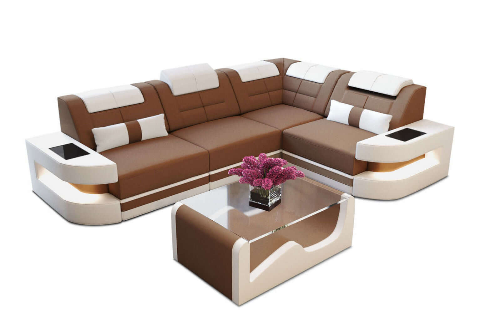 Polster Ecksofa Como L-Form - Modern & Bequem Hellbraun-Weiß