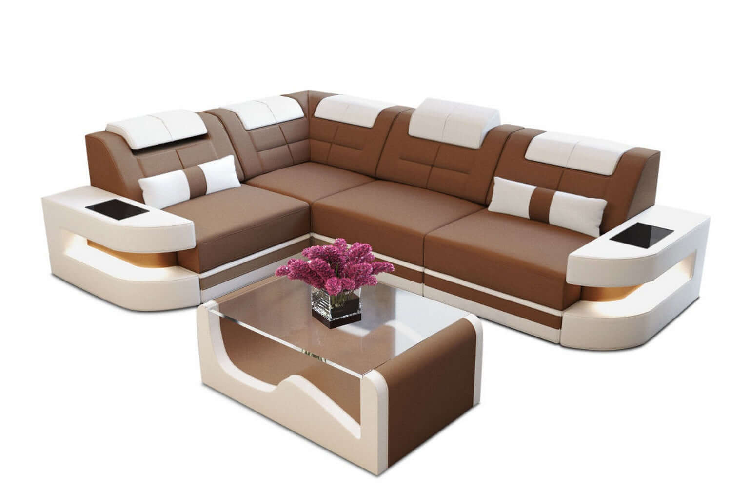 Polster Ecksofa Como L-Form - Modern & Bequem Hellbraun-Weiß