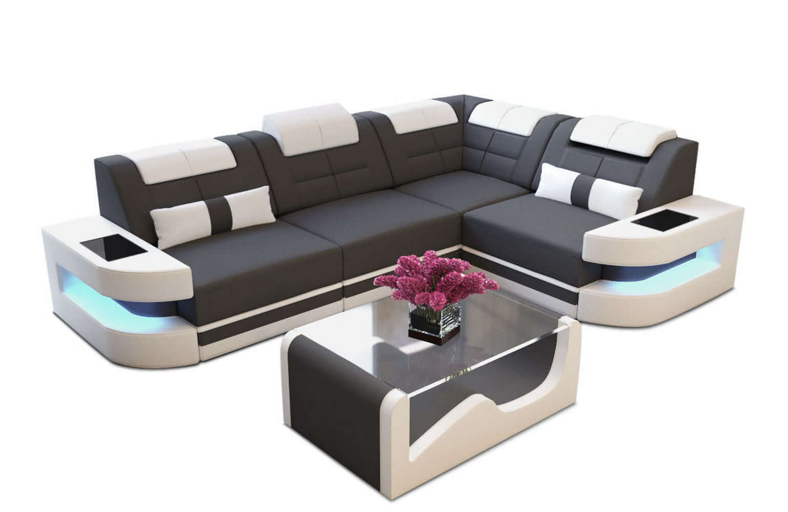 Polster Ecksofa Como L-Form - Modern & Bequem Dunkelgrau-Weiß