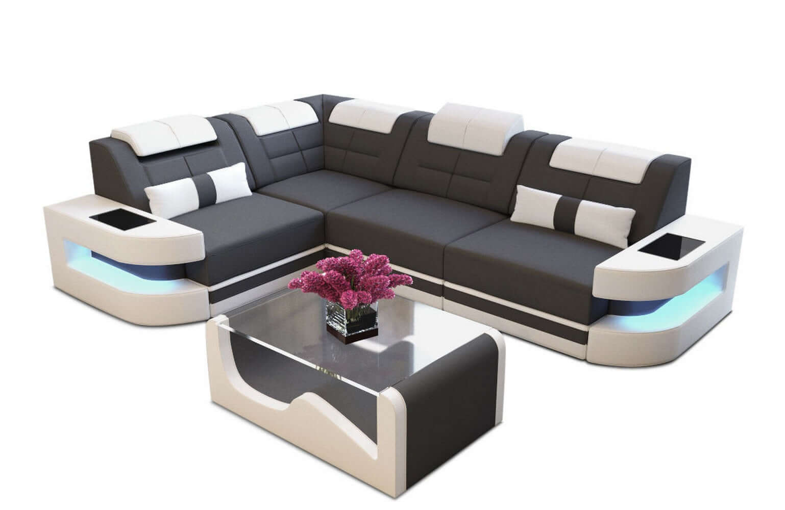 Polster Ecksofa Como L-Form - Modern & Bequem Dunkelgrau-Weiß
