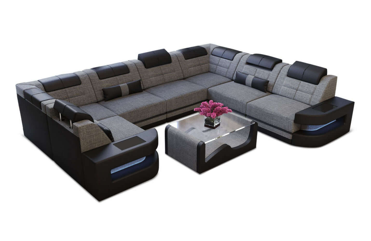Stoff Wohnlandschaft Como U-Form mit LED