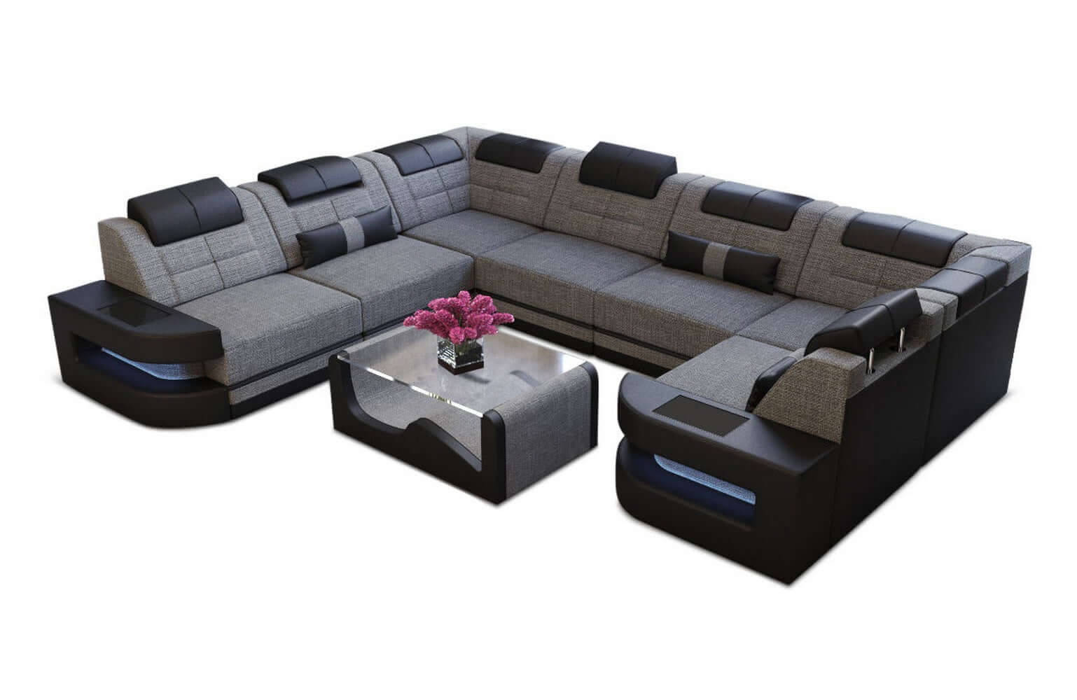 Stoff Wohnlandschaft Como U-Form mit LED
