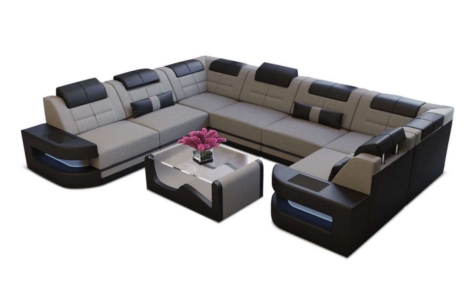 Stoff Wohnlandschaft Como U-Form mit LED