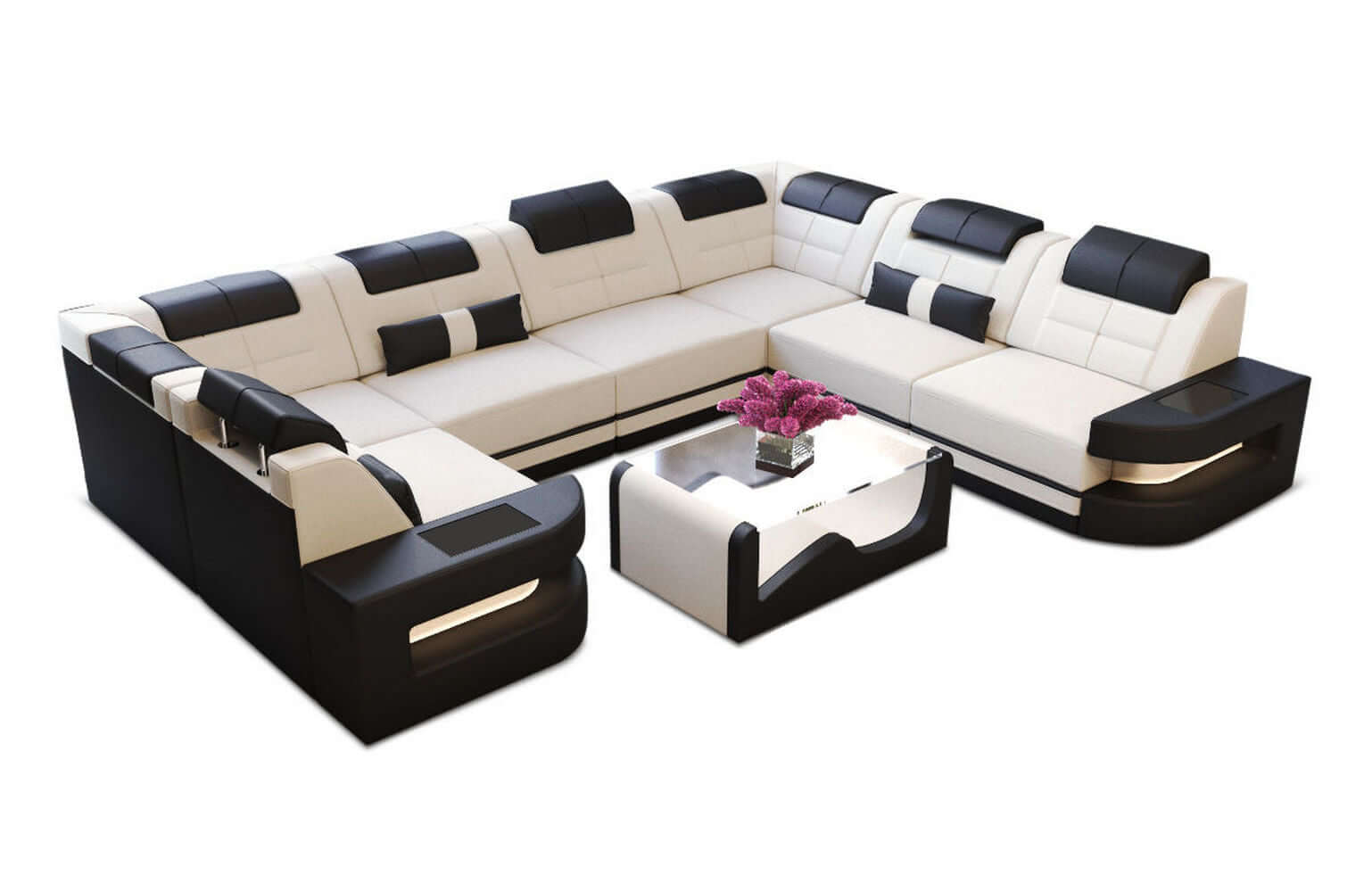 Stoff Wohnlandschaft Como U-Form mit LED