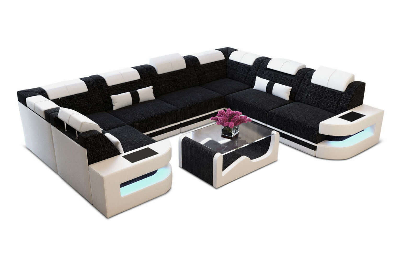 Stoff Wohnlandschaft Como U-Form mit LED