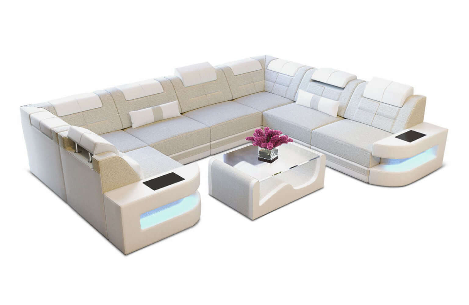 Stoff Wohnlandschaft Como U-Form mit LED