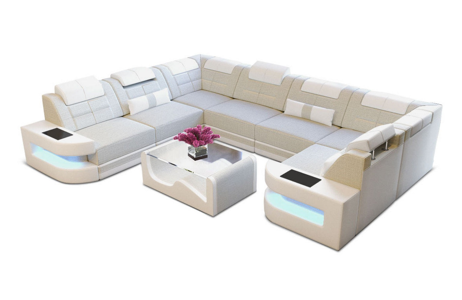 Stoff Wohnlandschaft Como U-Form mit LED