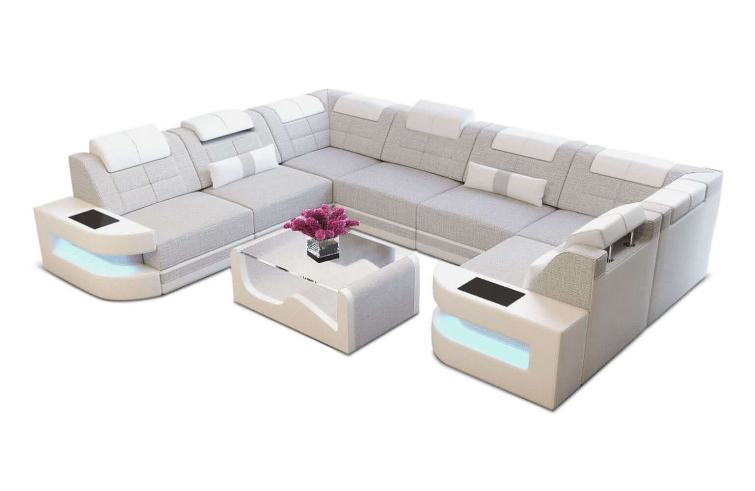 Stoff Wohnlandschaft Como U-Form mit LED